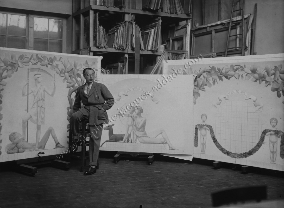  Georges Buffotot - Bernard Boutet de Monvel devant ses panneaux pour la salle de bains de Mrs Charles S. Payson 1928