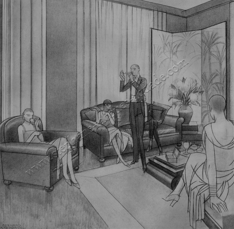  Bernard Boutet de Monvel - Le paravent réalisé par le peintre pour le salon de l’hôtel parisien de Jean Patou, 55 rue de la Faisanderie - Harper’s Bazar 1926