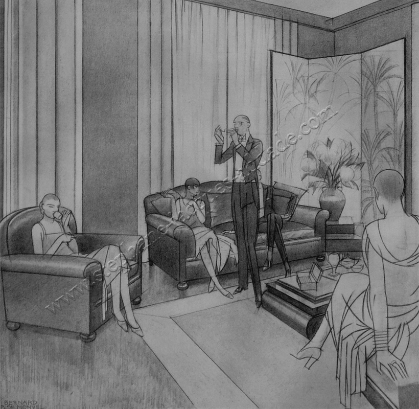  Bernard Boutet de Monvel - The folding screen created by the painter for the lounge in Jean Patou’s Parisian hotel, 55 rue de la Faisanderie - Harper’s Bazaar 1926