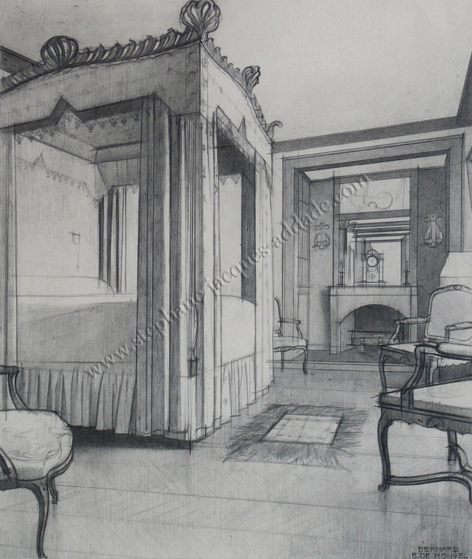  Bernard Boutet de Monvel - Bedroom. Above the fireplace, low relief by Paul Véra - Harper’s Bazaar July 1927