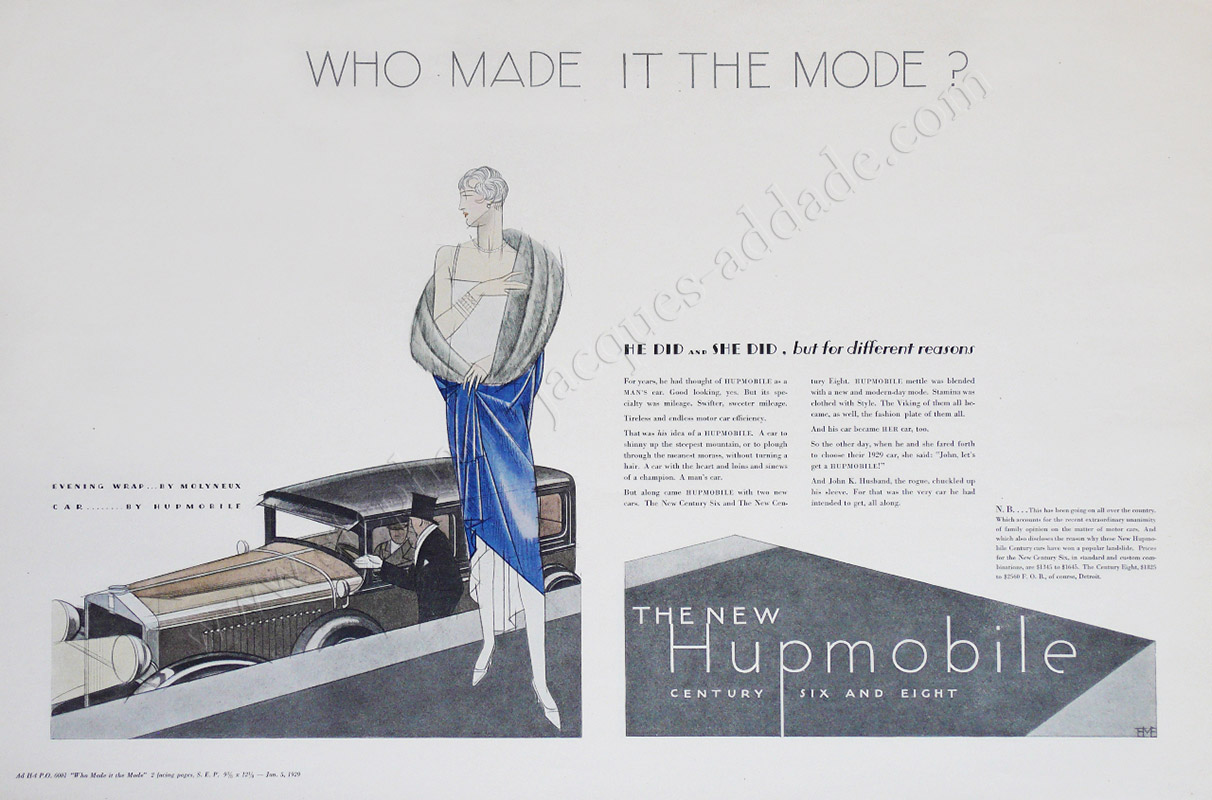 Bernard Boutet de Monvel - Publicité pour Hupmobile - janvier 1929