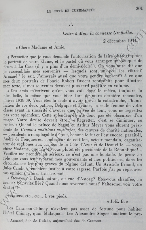  La pêche aux souvenirs. Lettre de Jacques-Emile Blanche à la comtesse Greffulhe