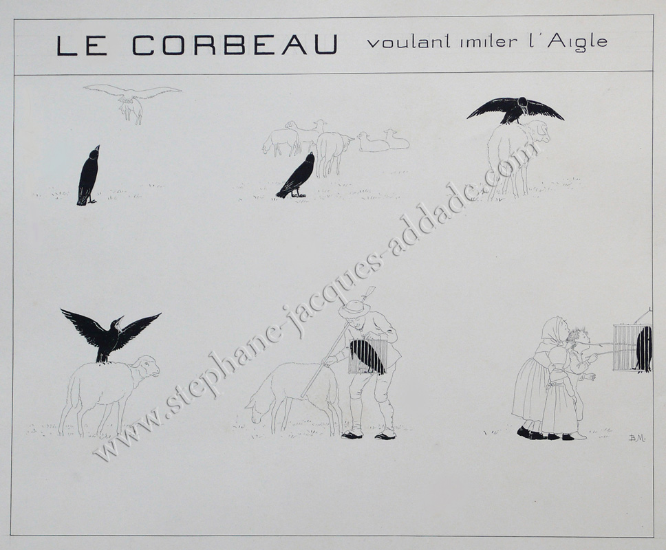  Maurice Boutet de Monvel - Le corbeau voulant imiter l'aigle - Fables choisies 1888